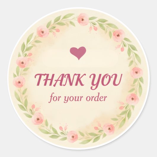 Floral Wreath Thank You Business Sticker ラウンドシール (正面)