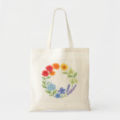Floral Wreath Tote Bag – Watercolor Botanical Circ トートバッグ (正面)