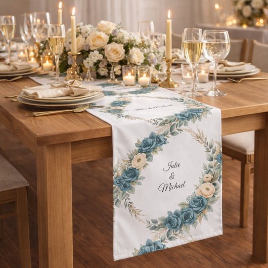 Floral Wreath Wedding Decor Newlyweds Monogram ロングテーブルランナー