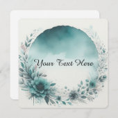 Floral Wreath With Teal Watercolor Background 招待状 (正面/裏面)