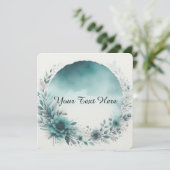 Floral Wreath With Teal Watercolor Background 招待状 (スタンド正面)