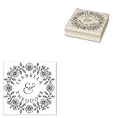 Floral Wreath Wooden Couple's Name Stamp ラバースタンプ (押印)