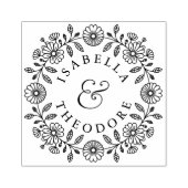 Floral Wreath Wooden Couple's Name Stamp ラバースタンプ (インプリント)