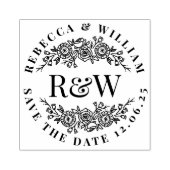 Floral Wreath Wooden Monogram Save The Date ラバースタンプ (インプリント)