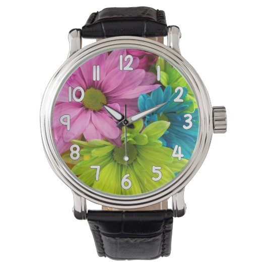 Floral Wrist Watch – Pink Green Blue Flower 腕時計 (正面)