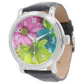 Floral Wrist Watch – Pink Green Blue Flower 腕時計 (アングル)