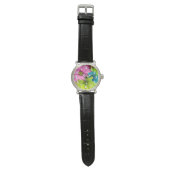 Floral Wrist Watch – Pink Green Blue Flower 腕時計 (フラット)