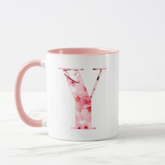 Floral Y Initial Mug | Personalized Name & Traits マグカップ (左)