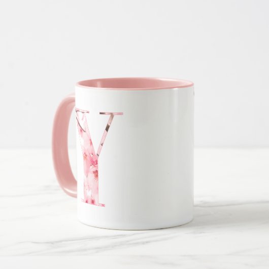 Floral Y Initial Mug | Personalized Name & Traits マグカップ (正面左)