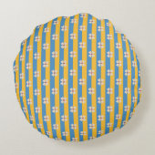 Floral Yellow and Aqua Striped Round Pillow ラウンドクッション (裏面)