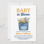 Floral Yellow Denim Pocket Baby In Bloom Shower 招待状 (正面)