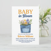 Floral Yellow Denim Pocket Baby In Bloom Shower 招待状 (スタンド正面)