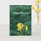 Floral Yellow Iris and Fern "Happy Birthday" カード (黄色い花)