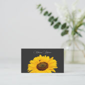 Floral yellow sunflower bee calligraphy dark gray 名刺 (スタンド正面)