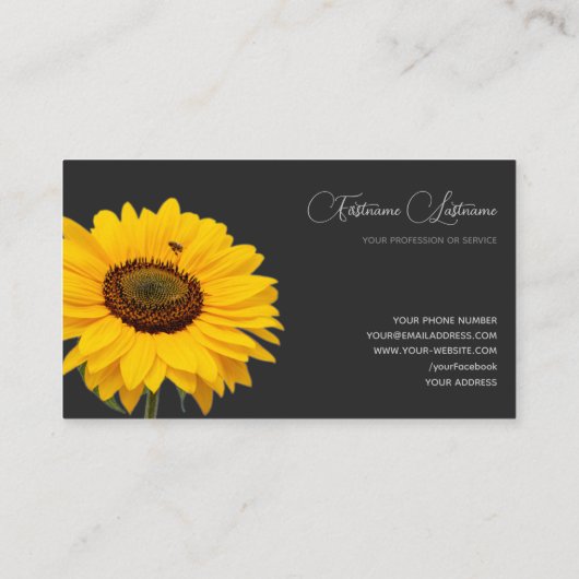 Floral yellow sunflower bee calligraphy dark gray 名刺 (裏面)