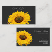 Floral yellow sunflower bee calligraphy dark gray 名刺 (正面/裏面)