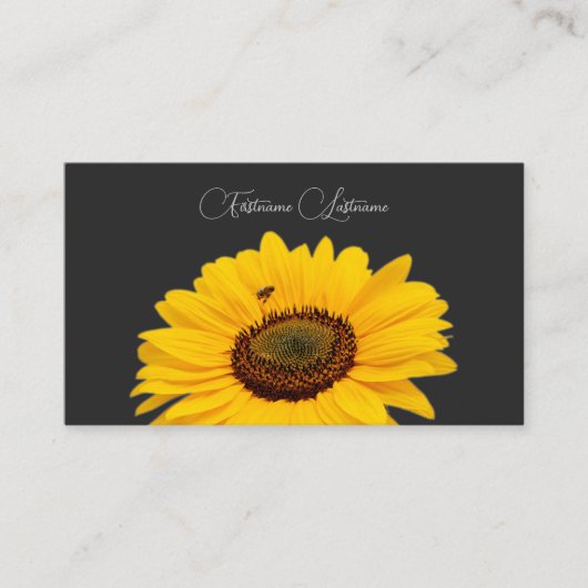 Floral yellow sunflower bee calligraphy dark gray 名刺 (正面)