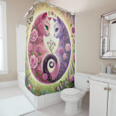 Floral Yin Yang Cats Illustration シャワーカーテン (インサイチュ)