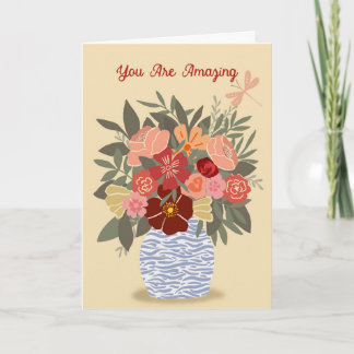Floral "You Are Amazing" Folded Card - blank insid カード
