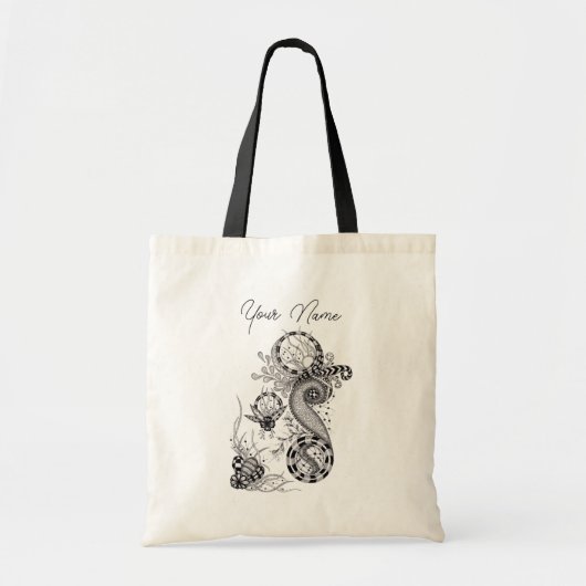 Floral Zen Art schwarz-weiß - トートバッグ (正面)