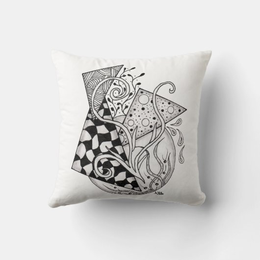 Florale Dreiecke, Tangle Zeichnung - クッション (裏面)