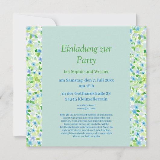Florale Party in zarten  Pastelltönen 招待状 (裏面)