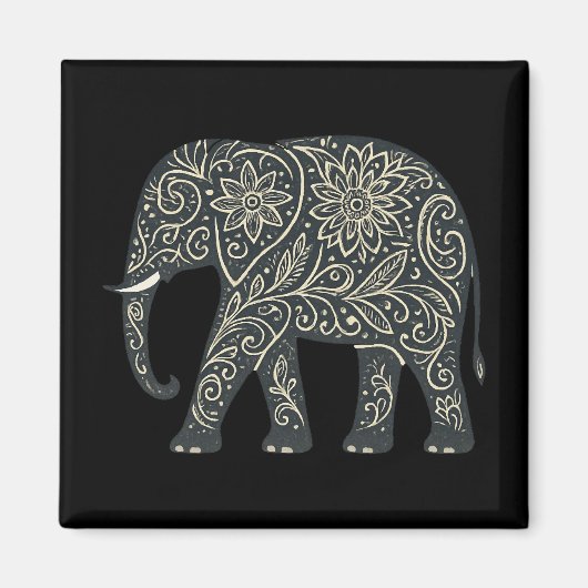 Floraler Elefant – Ornamental & Kraftvoll マグネット (正面)