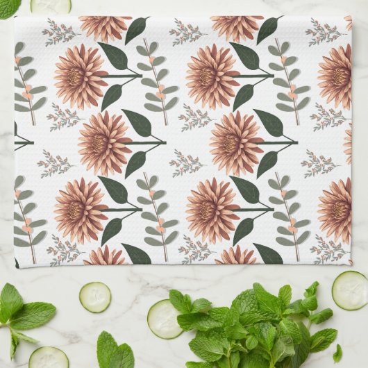 Florales Muster mit Dahlien キッチンタオル (折り畳み)