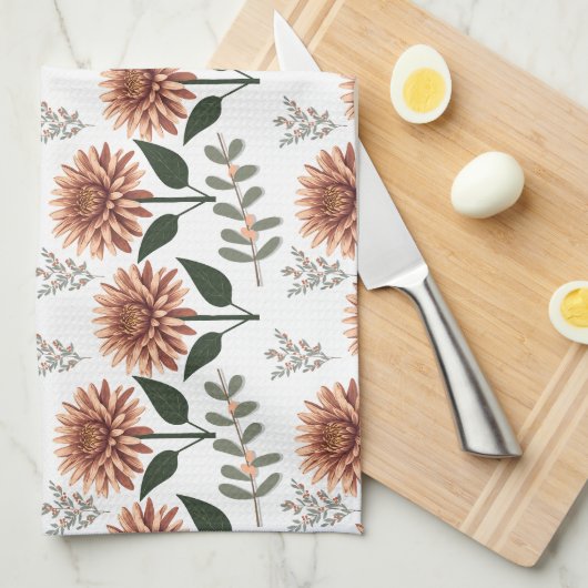 Florales Muster mit Dahlien キッチンタオル (四つ折り)