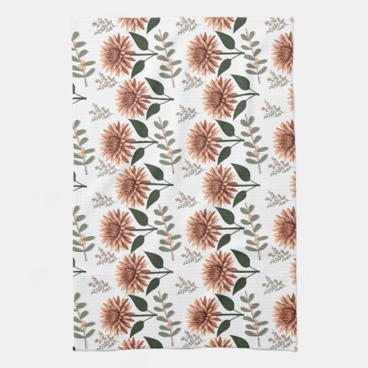 Florales Muster mit Dahlien キッチンタオル (縦)