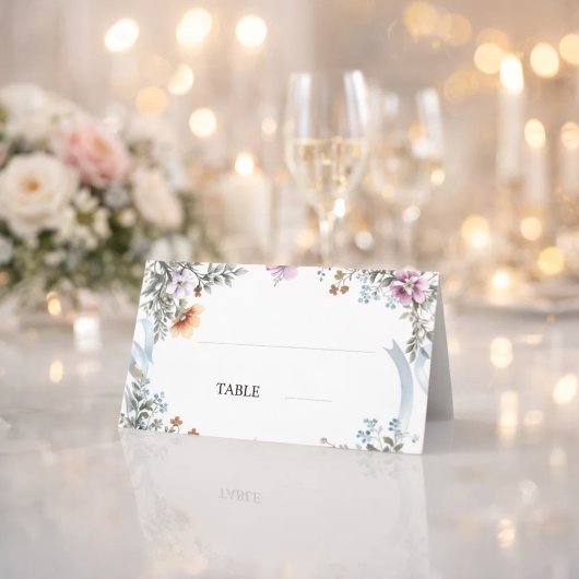 Florals Blue Ribbon Place Cards Elegant プレイスカード