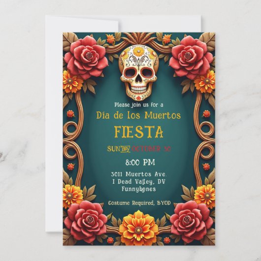 💀🎉Florals & Phantoms, the Día de los Muertos 招待状 (正面)
