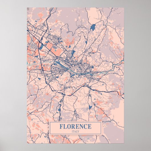 Florence - Italy Breezy City Map  ポスター (正面)