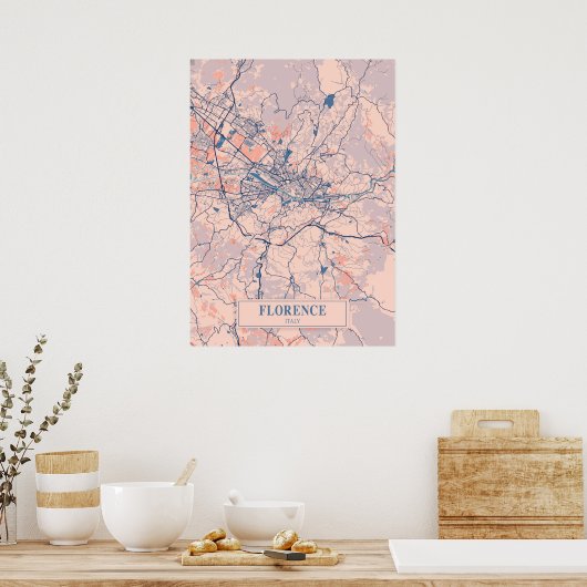 Florence - Italy Breezy City Map  ポスター (キッチン)