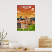 Florence Italy European City Travel Illustration ポスター (キッチン)
