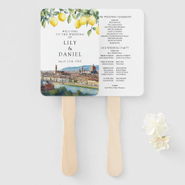 Florence Italy Lemons Watercolor Wedding Program ハンドファン
