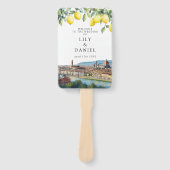 Florence Italy Lemons Watercolor Wedding Program ハンドファン (正面)