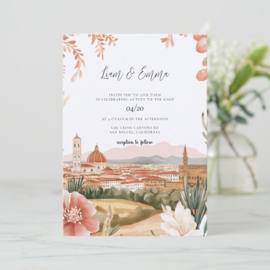 Florence Italy Tuscan Watercolor Wedding 招待状 (スタンド正面)