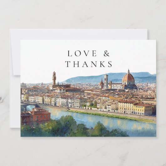 Florence Italy Watercolor Wedding Photo サンキューカード (正面)