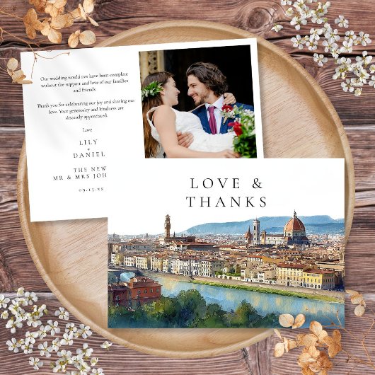 Florence Italy Watercolor Wedding Photo サンキューカード