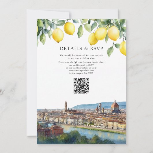 Florence Lemons Italian QR Code Wedding 招待状 (裏面)