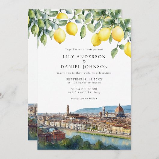 Florence Lemons Italian QR Code Wedding 招待状 (正面/裏面)