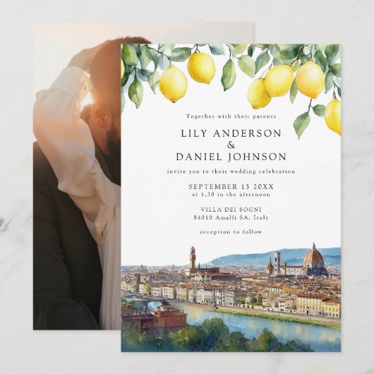 Florence Lemons Italy Photo Wedding 招待状 (正面/裏面)