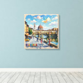 Florence Ponte Vecchio Duomo Scene Canvas キャンバスプリント (インサイチュ (ウッドフロア))