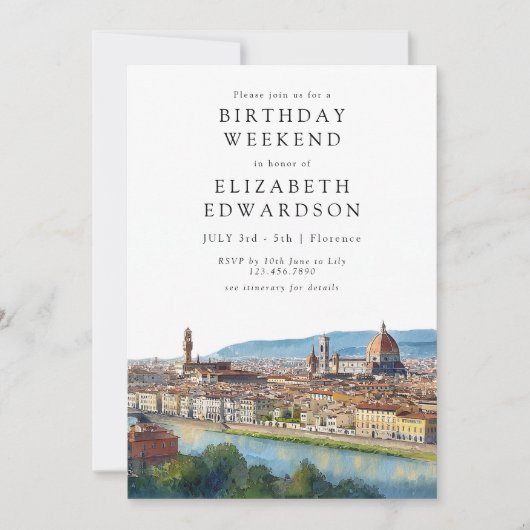 Florence Skyline Watercolor Birthday Weekend 招待状 (正面)