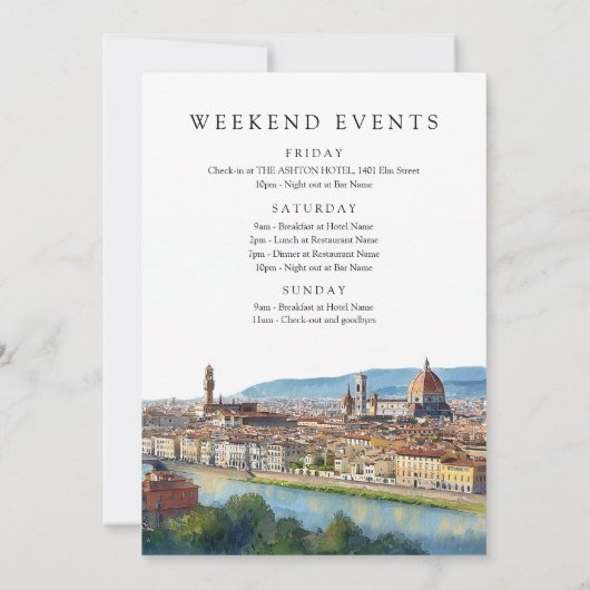 Florence Skyline Watercolor Birthday Weekend 招待状 (裏面)