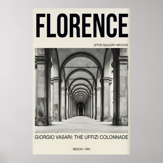 Florence Wall Art Print, Uffizi Gallery Black ポスター (正面)