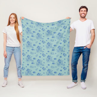 Flores azules フリースブランケット