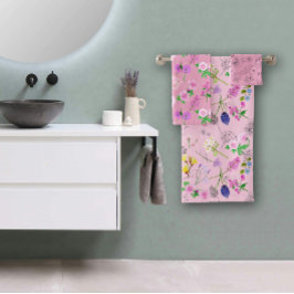 Flores del campo sobre rosa バスタオルセット