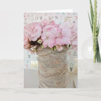 Flores geranio rosa en bote de cristal con encaje カード